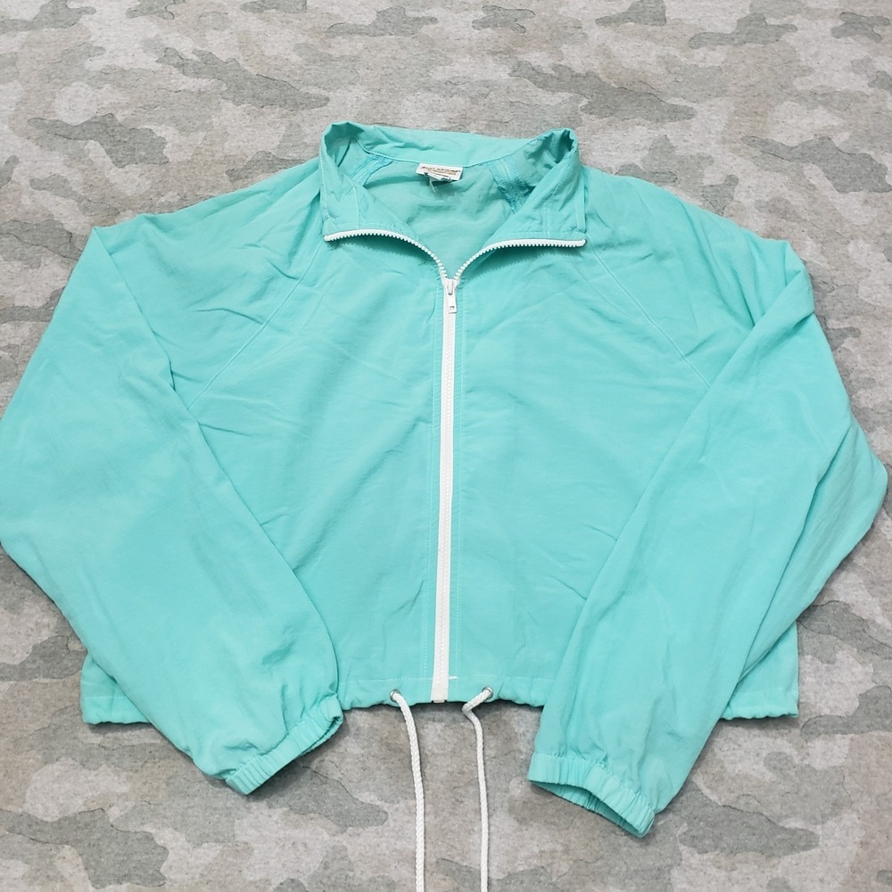 Vintage Sun Streak By Newport Windbreaker Jacket Womens Large Blue Crop Full Zip